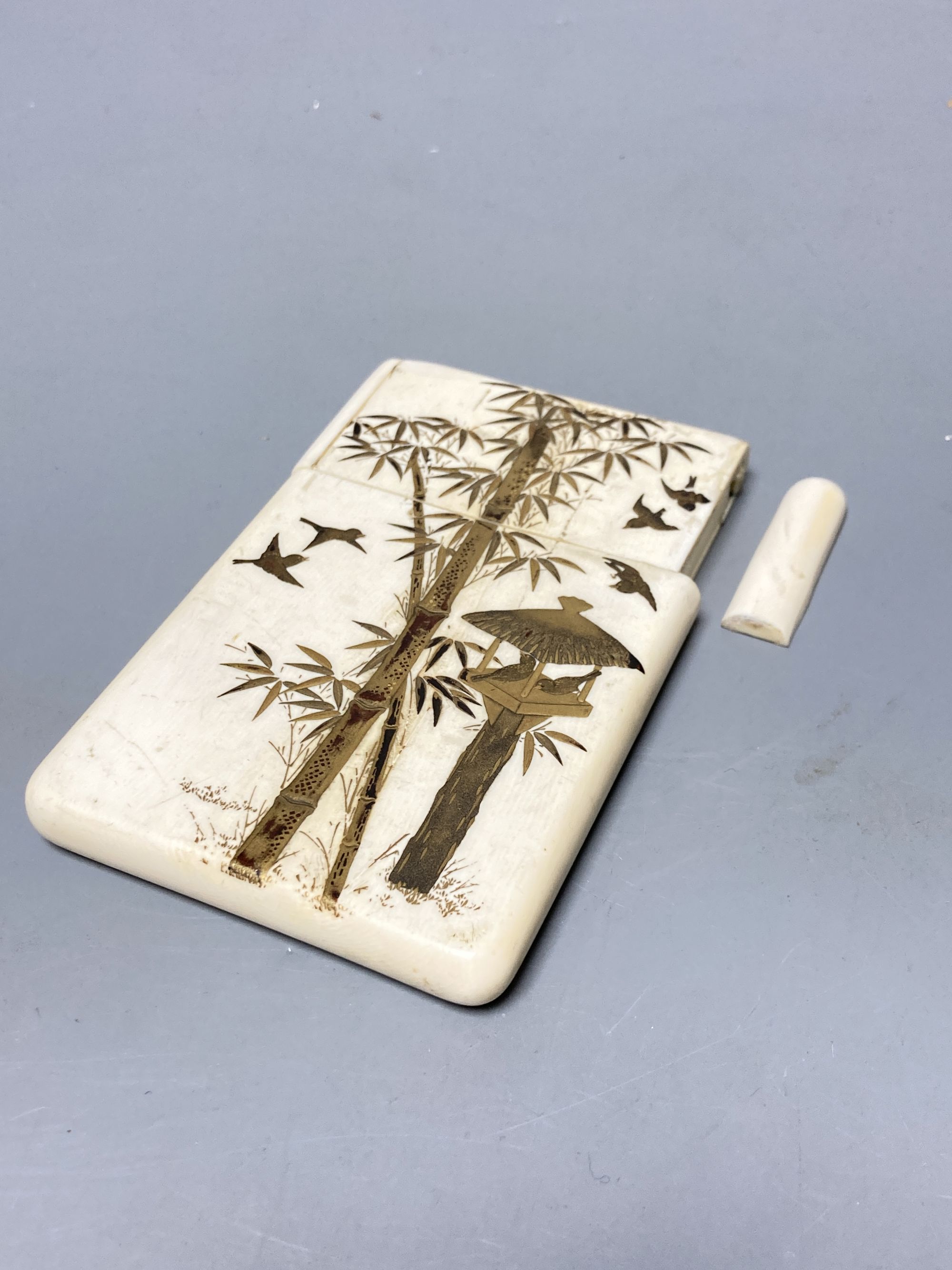 A Japanese Shibayama ivory card case, Meiji period